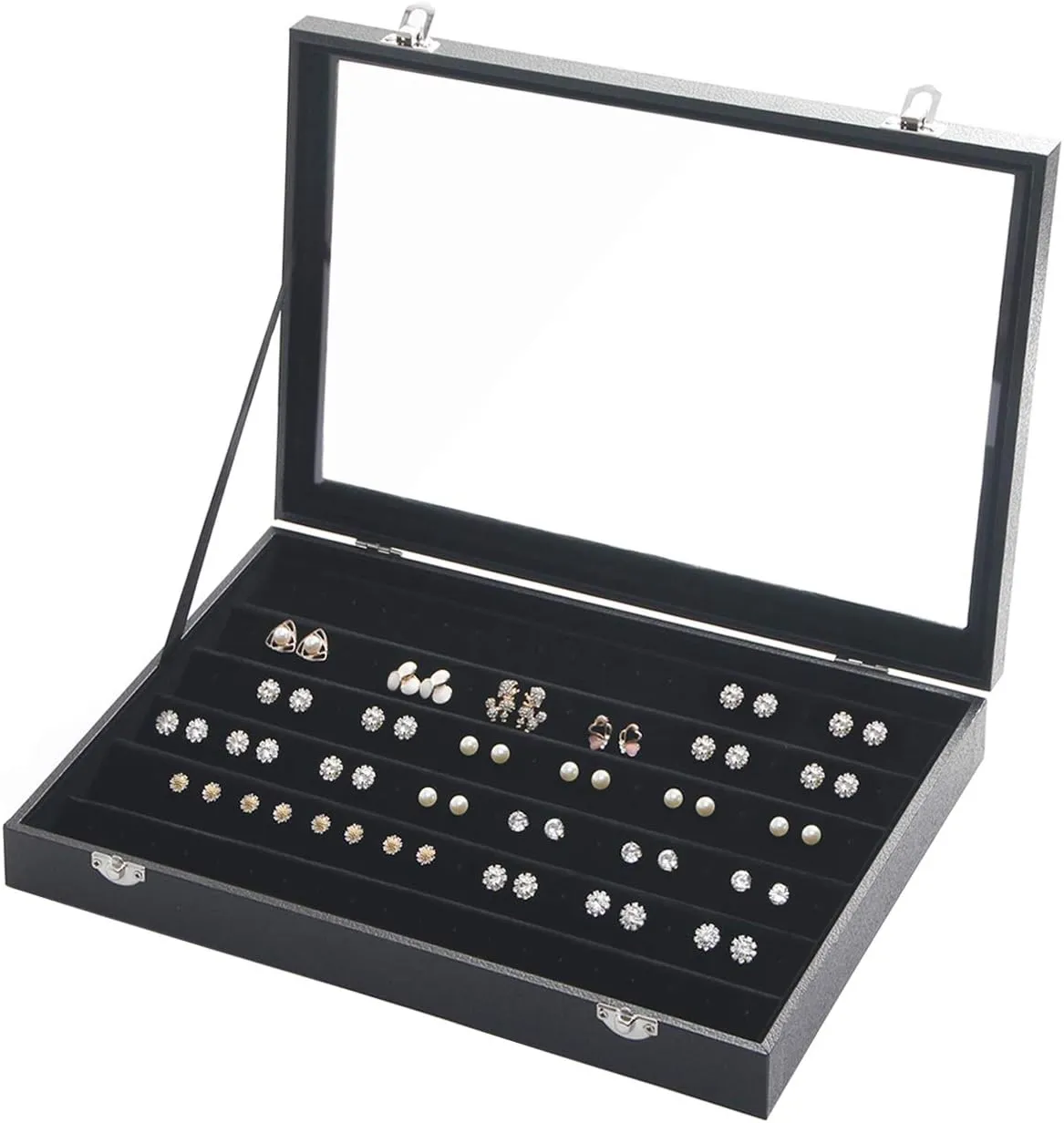 Ogrmar Glass lid 60 Pairs Ear Studs Tray Jewelry Organizer Earrings Showcase Storage Boxes (Ear Studs)