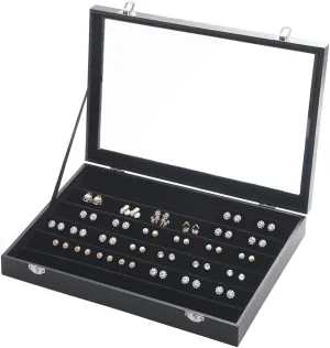 Ogrmar Glass lid 60 Pairs Ear Studs Tray Jewelry Organizer Earrings Showcase Storage Boxes (Ear Studs)