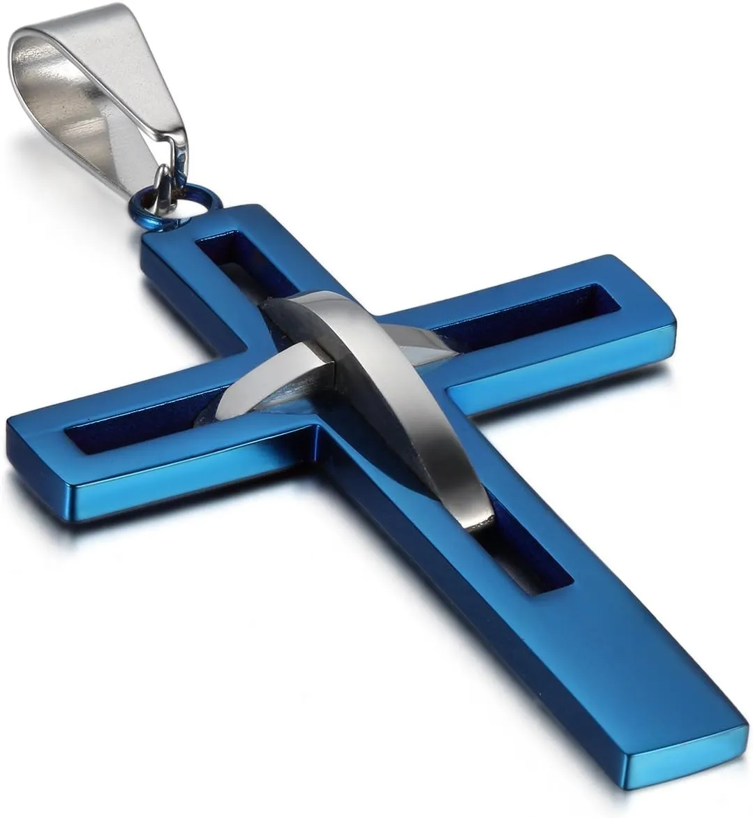 OIDEA Stainless Steel High Polish Hollow Openwork Cross Pendant Necklace for Men Women, Hypoallergenic, Silver, Gold, Black, Blue