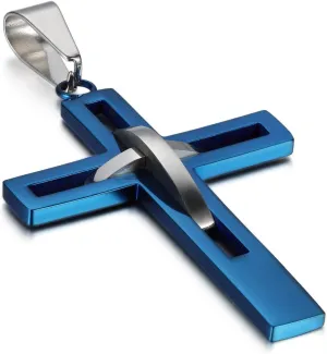 OIDEA Stainless Steel High Polish Hollow Openwork Cross Pendant Necklace for Men Women, Hypoallergenic, Silver, Gold, Black, Blue