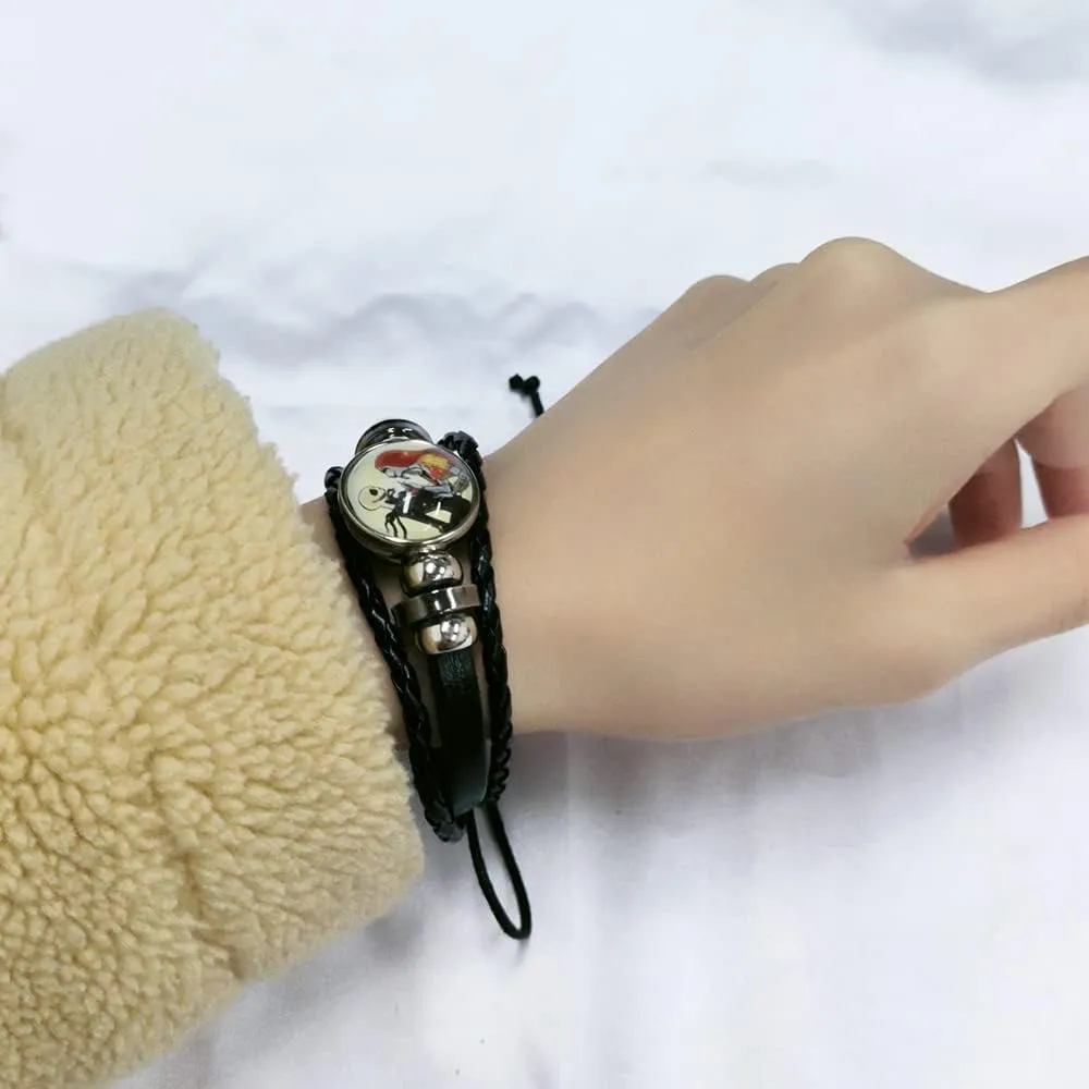 OIDIMS Jack and Sally Nightmare Beaded Adjustable Hand Woven Leather Bracelet Braided Couple Matching Bracelets Promise Engagement Anniversary Birthday Valentine's Day Gifts for Women Men Lover