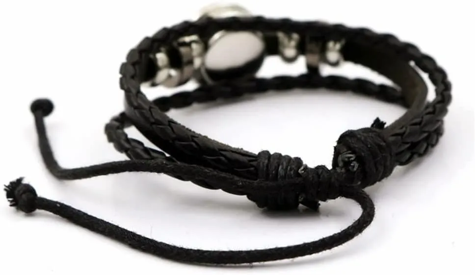 OIDIMS Jack and Sally Nightmare Beaded Adjustable Hand Woven Leather Bracelet Braided Couple Matching Bracelets Promise Engagement Anniversary Birthday Valentine's Day Gifts for Women Men Lover