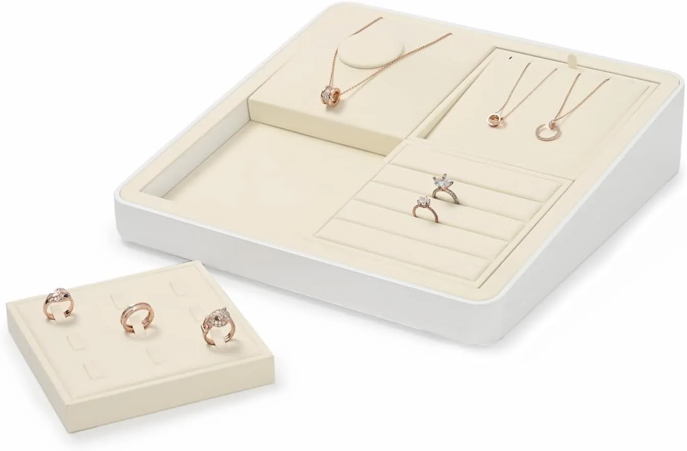 Oirlv Microfiber 4 Slots Jewelry Earring Display Tray Earring Display Organizer Tray(Beige)