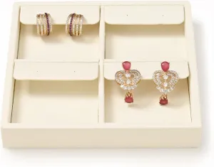 Oirlv Microfiber 4 Slots Jewelry Earring Display Tray Earring Display Organizer Tray(Beige)