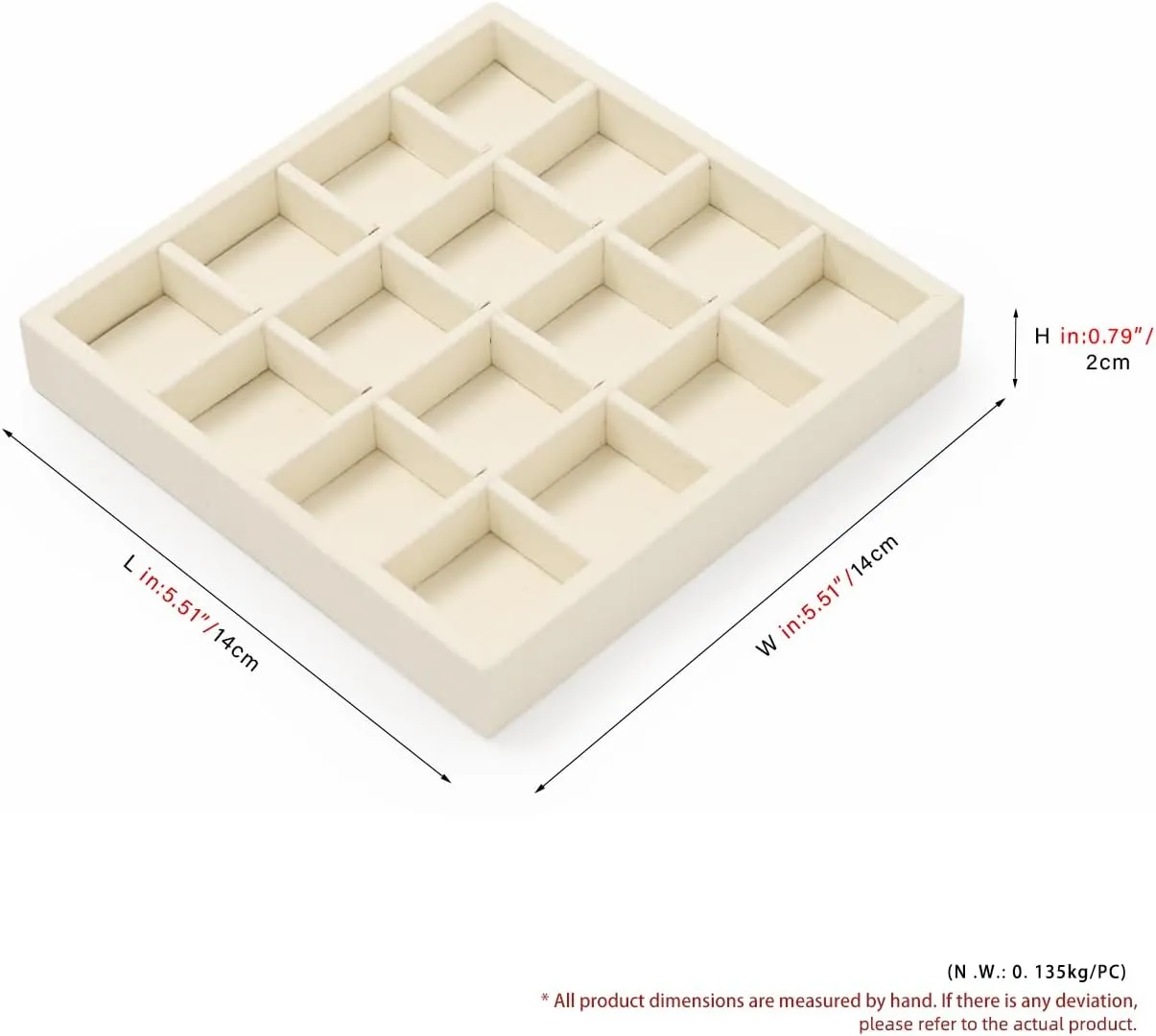 Oirlv Microfiber Stackable 16 Girds Jewelry Trays Jewelry Storage Tray Showcase Display Organizer(Beige)