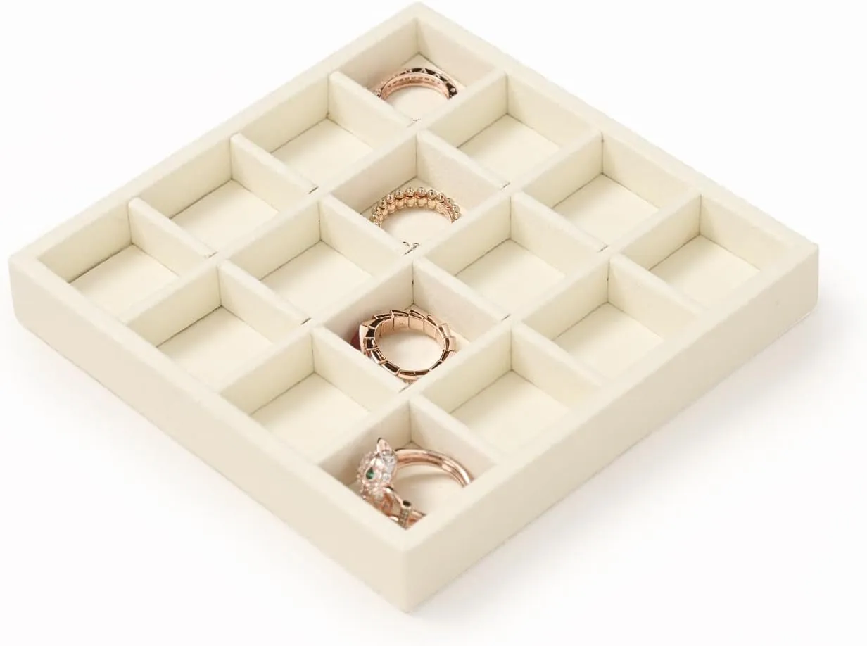 Oirlv Microfiber Stackable 16 Girds Jewelry Trays Jewelry Storage Tray Showcase Display Organizer(Beige)
