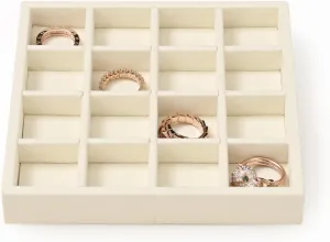 Oirlv Microfiber Stackable 16 Girds Jewelry Trays Jewelry Storage Tray Showcase Display Organizer(Beige)