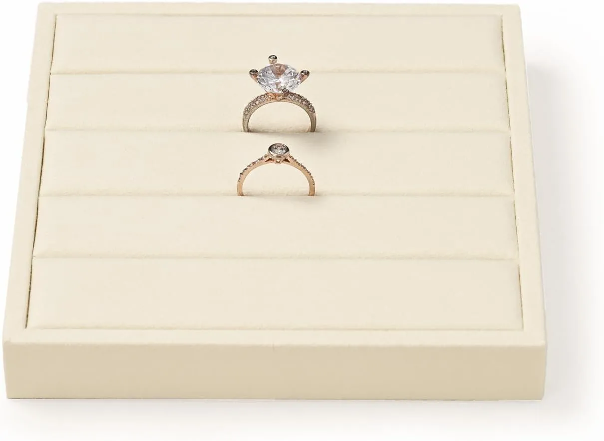Oirlv Microfiber Velvet Ring Display Stand Small Ring Tray Showcase Jewelry Display Home Organizer(Beige)