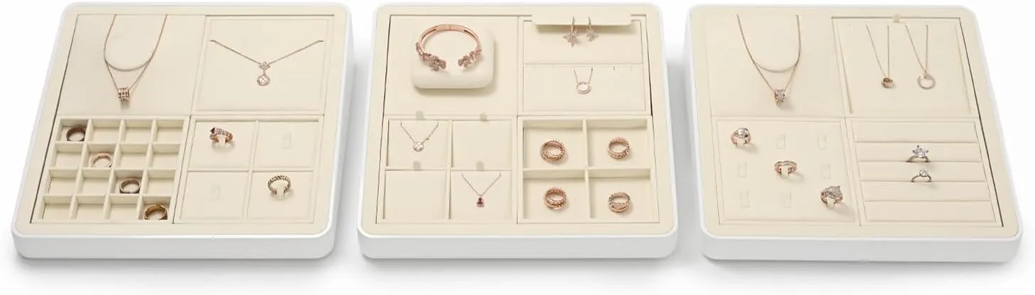 Oirlv Microfiber Velvet Ring Display Stand Small Ring Tray Showcase Jewelry Display Home Organizer(Beige)