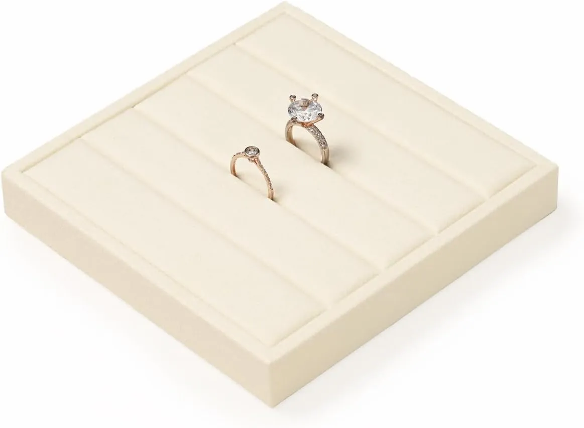 Oirlv Microfiber Velvet Ring Display Stand Small Ring Tray Showcase Jewelry Display Home Organizer(Beige)