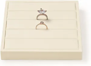 Oirlv Microfiber Velvet Ring Display Stand Small Ring Tray Showcase Jewelry Display Home Organizer(Beige)