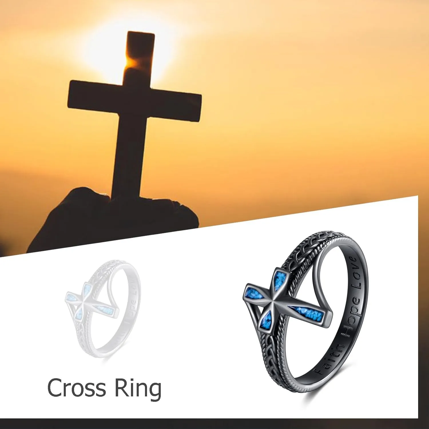 ONEFINITY Cross Ring 925 Sterling Silver Turquoise Celtic Cross Rings Faith Ring Religious Christian Jewelry Gifts for Men Women