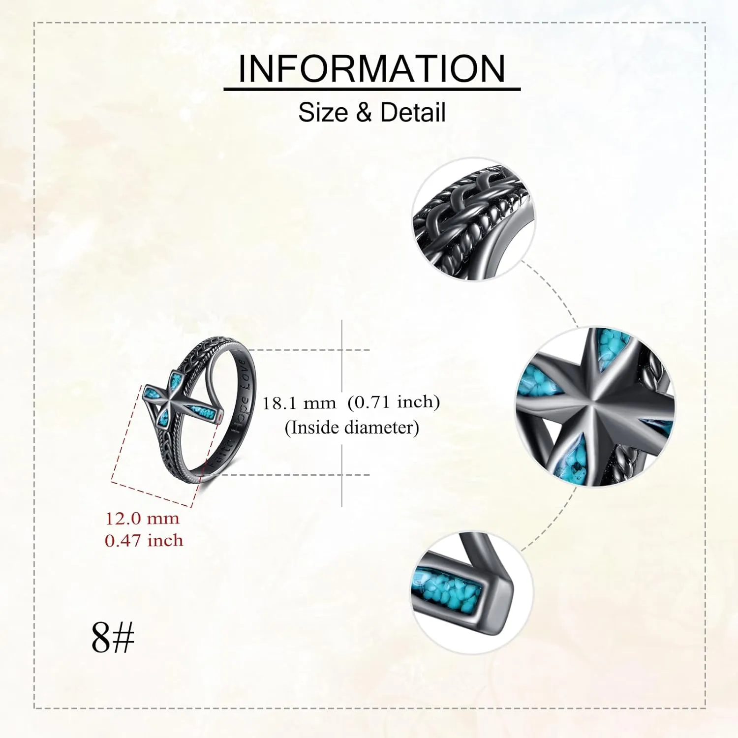 ONEFINITY Cross Ring 925 Sterling Silver Turquoise Celtic Cross Rings Faith Ring Religious Christian Jewelry Gifts for Men Women