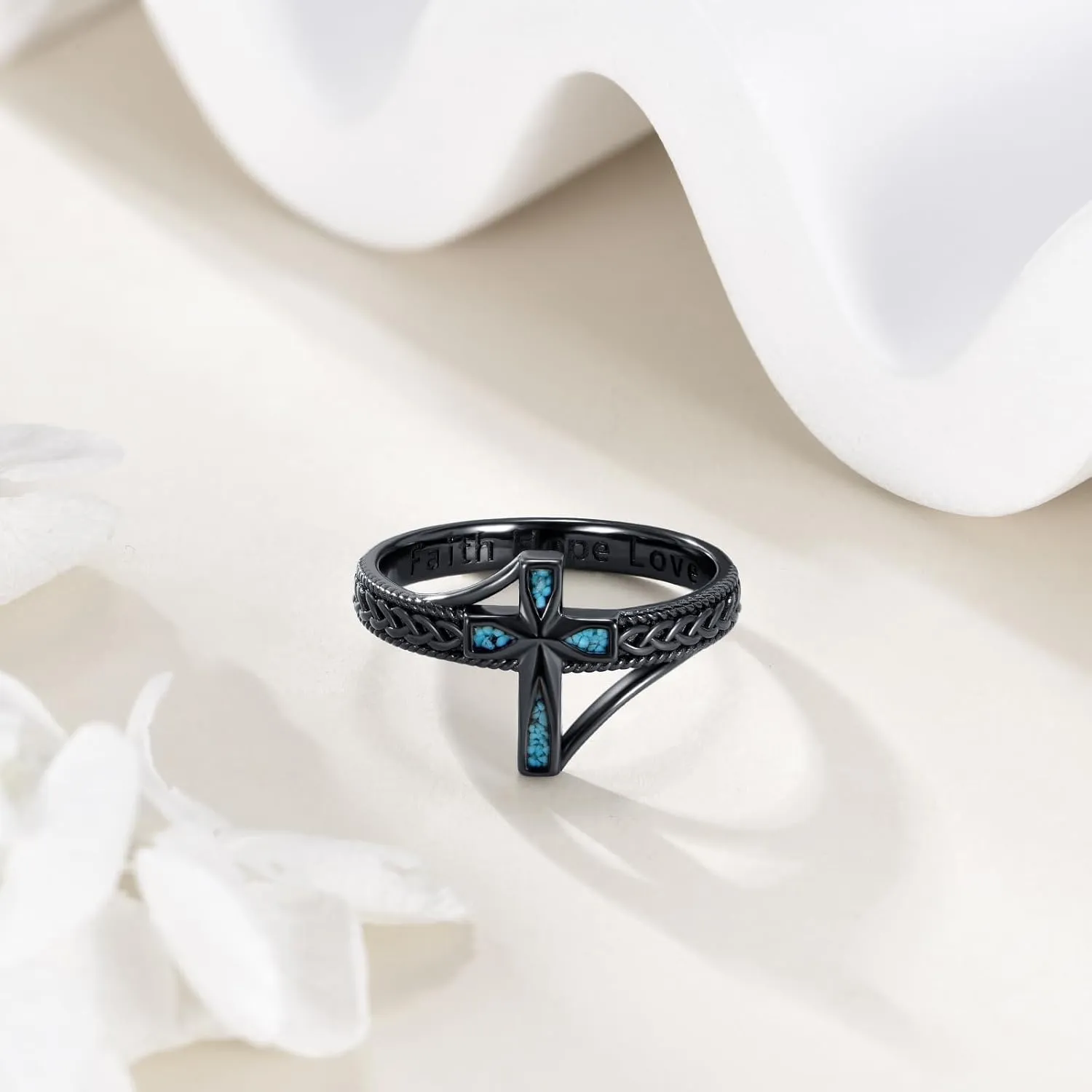 ONEFINITY Cross Ring 925 Sterling Silver Turquoise Celtic Cross Rings Faith Ring Religious Christian Jewelry Gifts for Men Women