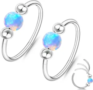 ONESING 2Pcs 18G Nose Rings Hoops Opal Nose Ring 316L Surgical Steel Nose Hoop Silver Nose Piercings Jewelry Hypoallergenic Nose Rings for Women Septum Ring 8mm/10mm