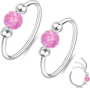 ONESING 2Pcs 18G Nose Rings Hoops Opal Nose Ring 316L Surgical Steel Nose Hoop Silver Nose Piercings Jewelry Hypoallergenic Nose Rings for Women Septum Ring 8mm/10mm