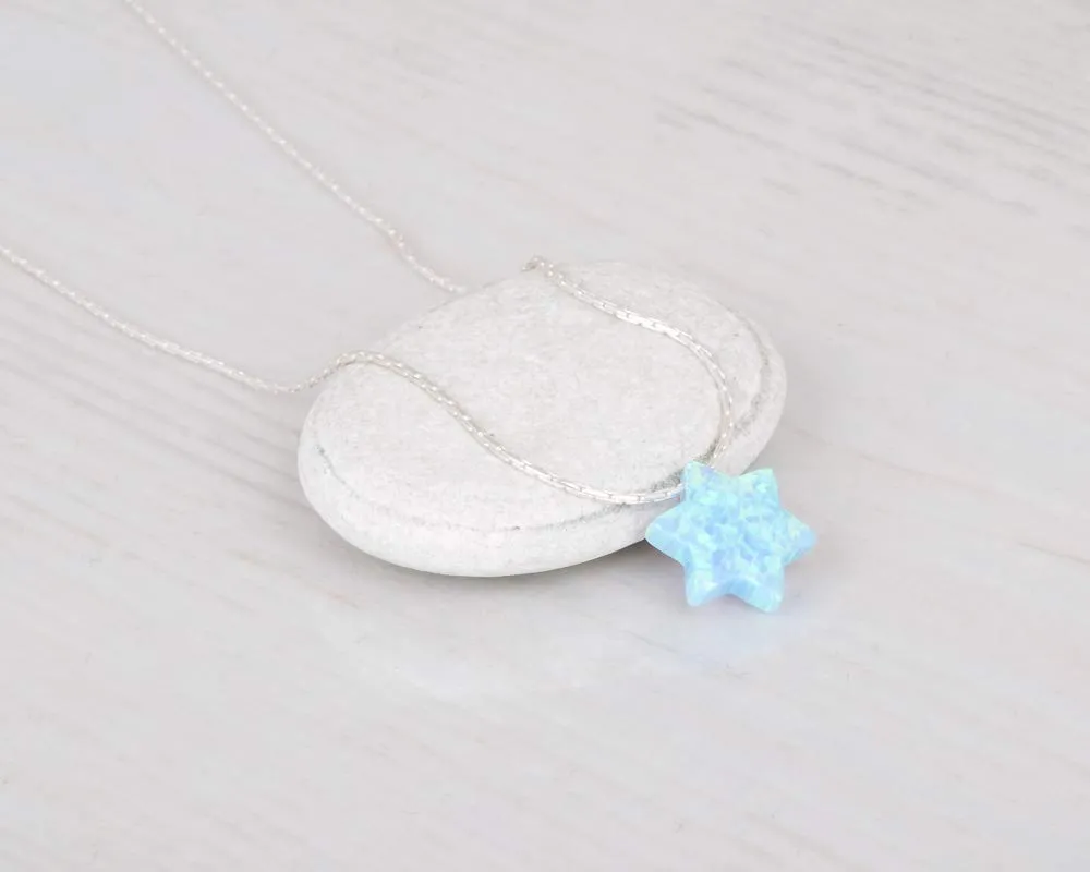 Opal David Star Sterling Silver Choker Necklace - Minimal Blue Magen David Collar Length 13.5"   3" Extending Chain