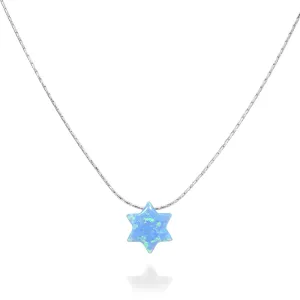Opal David Star Sterling Silver Choker Necklace - Minimal Blue Magen David Collar Length 13.5"   3" Extending Chain