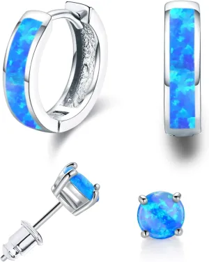 Opal Hoop Earrings Stud Sets - Hypoallergenic Small Studs and Hoop Earrings for Women - Stylish Gold-Plated Jewelry Gift for Women