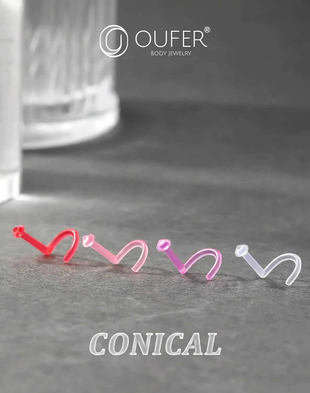 OUFER 12PCS Nose Studs, 18G Colorful Clear Bioflex Acrylic Nose Rings, Retainer Nose Nostril Piercing Jewelry, Plastic Heart Star Nose Rings For Women, Bone Shape Nose Scews