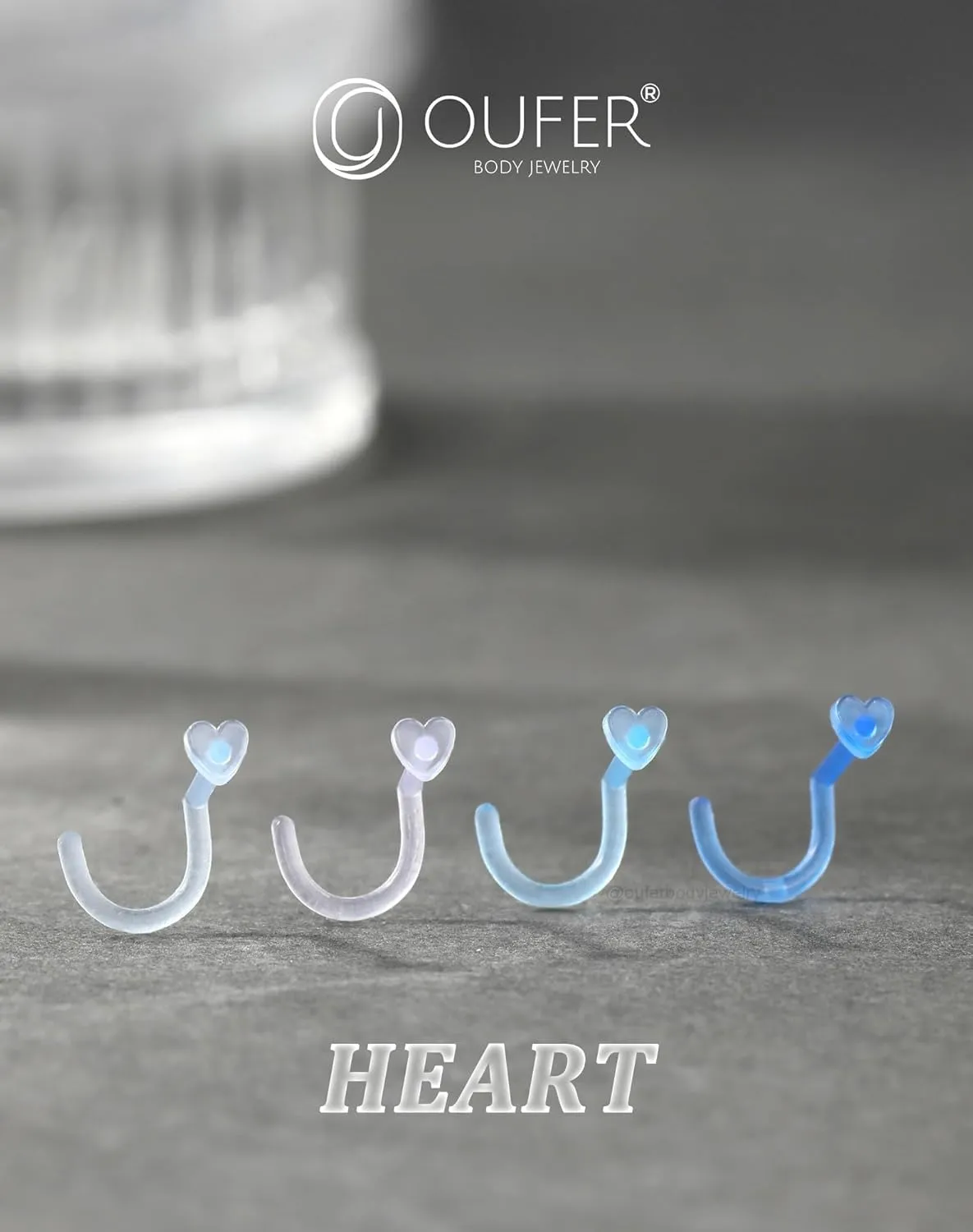 OUFER 12PCS Nose Studs, 18G Colorful Clear Bioflex Acrylic Nose Rings, Retainer Nose Nostril Piercing Jewelry, Plastic Heart Star Nose Rings For Women, Bone Shape Nose Scews