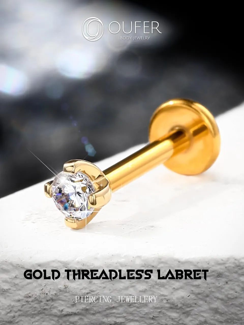 OUFER 16G Lip Ring, 14K Solid Gold Lip Ring Studs, Push-Pin Lip Piercing Jewelry, G23 Solid Titanium Bar Labret Jewelry, Cartilage Helix Tragus Piercing Jewelry For Women And Men