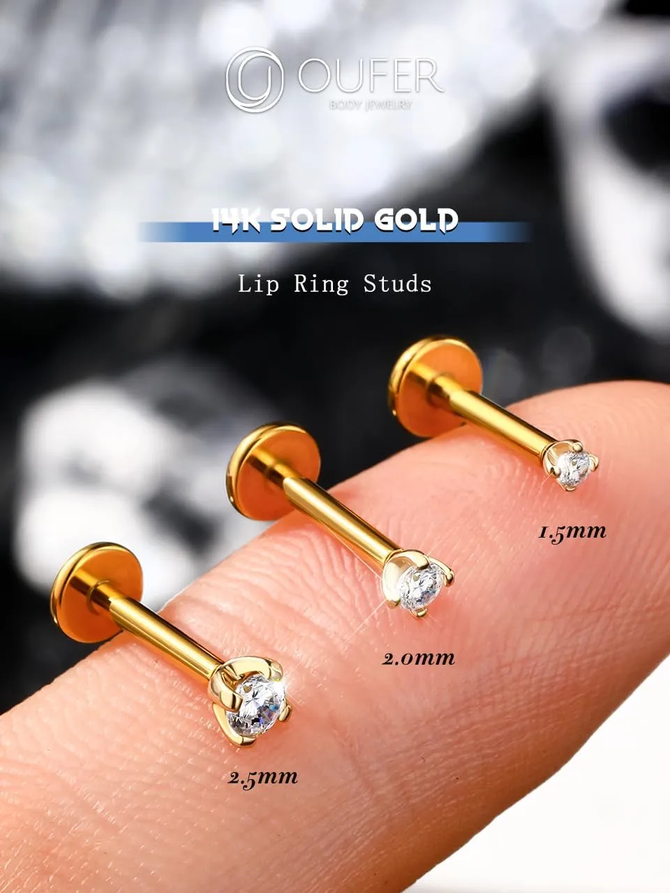 OUFER 16G Lip Ring, 14K Solid Gold Lip Ring Studs, Push-Pin Lip Piercing Jewelry, G23 Solid Titanium Bar Labret Jewelry, Cartilage Helix Tragus Piercing Jewelry For Women And Men