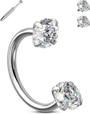 OUFER 18G Horseshoe Nose Rings Studs, 316L Surgical Steel Double Cubic Zirconia Nose Studs, Internally Threaded Nose Rings For Women, Lip Eyebrow Helix Ear Piercing Jewelry