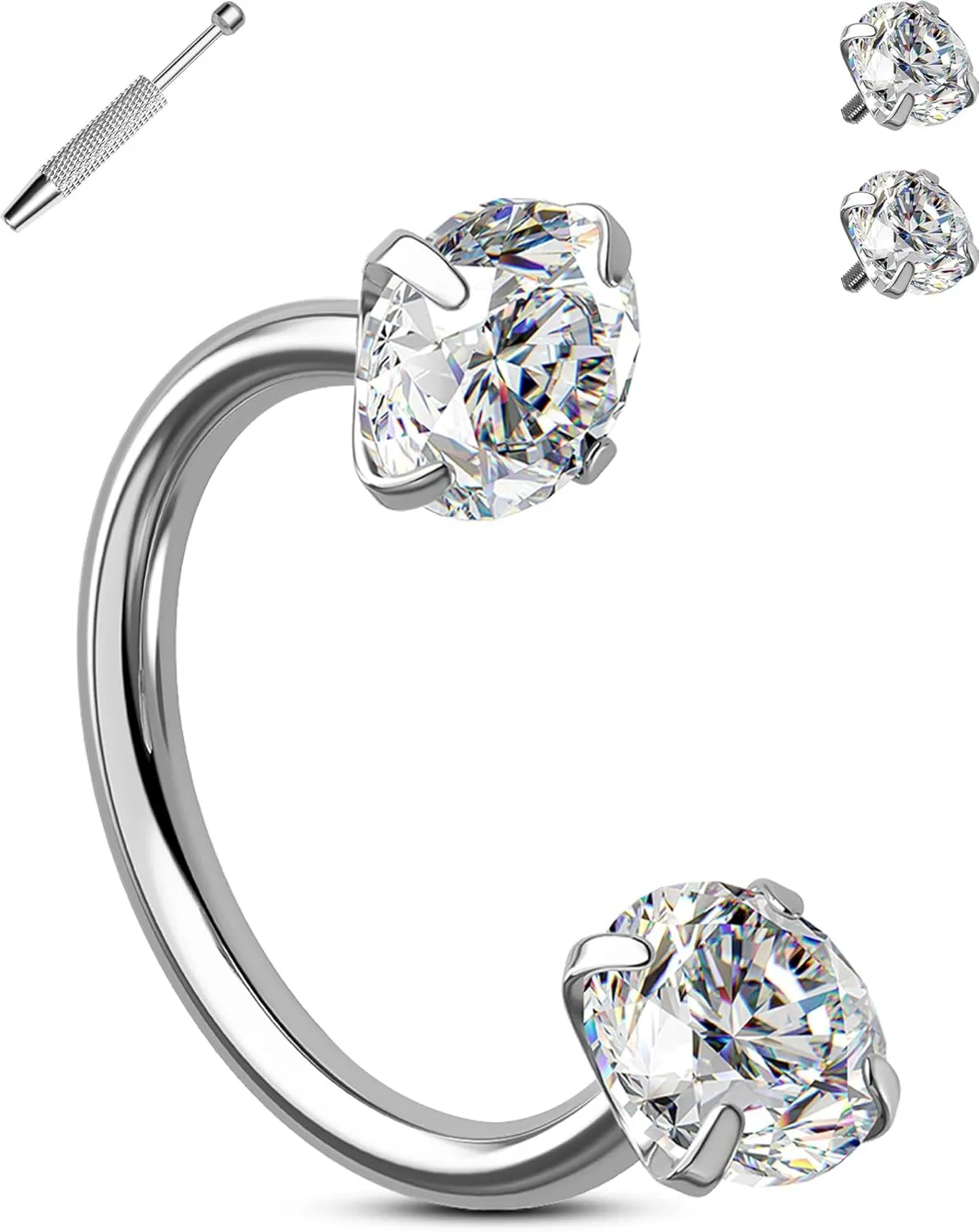 OUFER 18G Horseshoe Nose Rings Studs, 316L Surgical Steel Double Cubic Zirconia Nose Studs, Internally Threaded Nose Rings For Women, Lip Eyebrow Helix Ear Piercing Jewelry