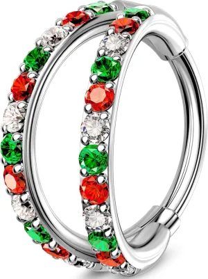 OUFER Double Hoop Nose Rings, 20G Nose Rings Hoop, 316L Surgical Steel Nose Piercing Jewelry, Colorful CZ Helix Daith Rook Tragus Conch Cartilage Earrings For Women Men-6mm/7mm/8mm