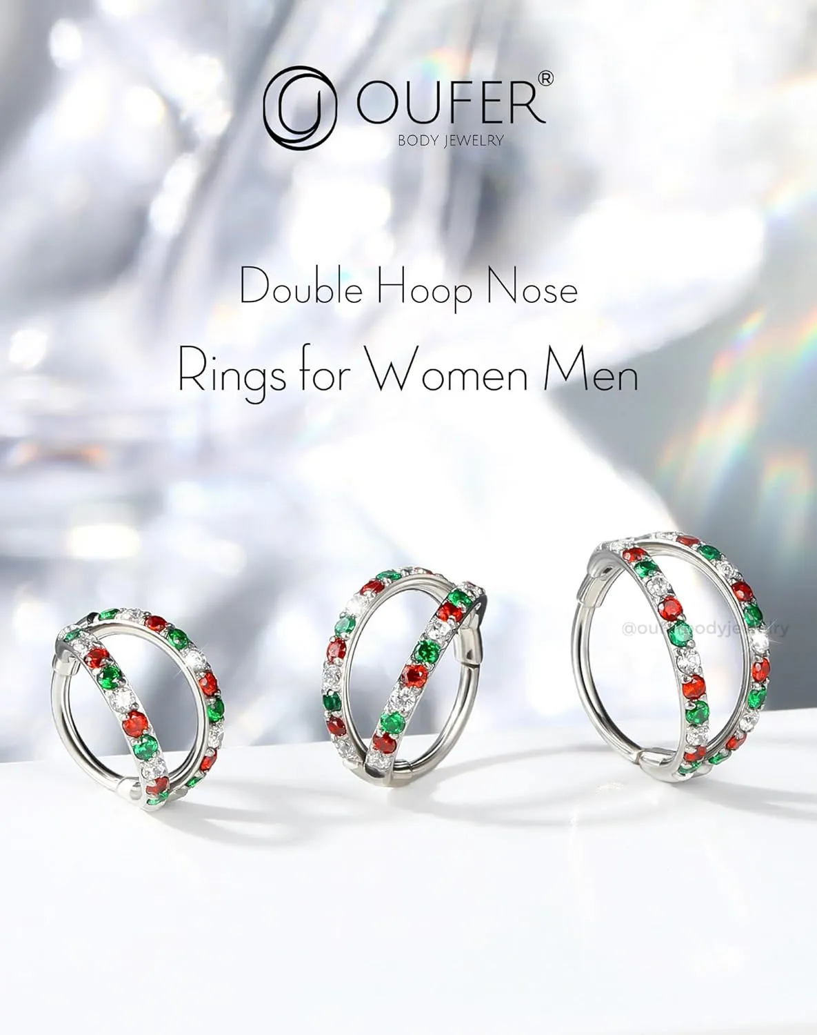 OUFER Double Hoop Nose Rings, 20G Nose Rings Hoop, 316L Surgical Steel Nose Piercing Jewelry, Colorful CZ Helix Daith Rook Tragus Conch Cartilage Earrings For Women Men-6mm/7mm/8mm