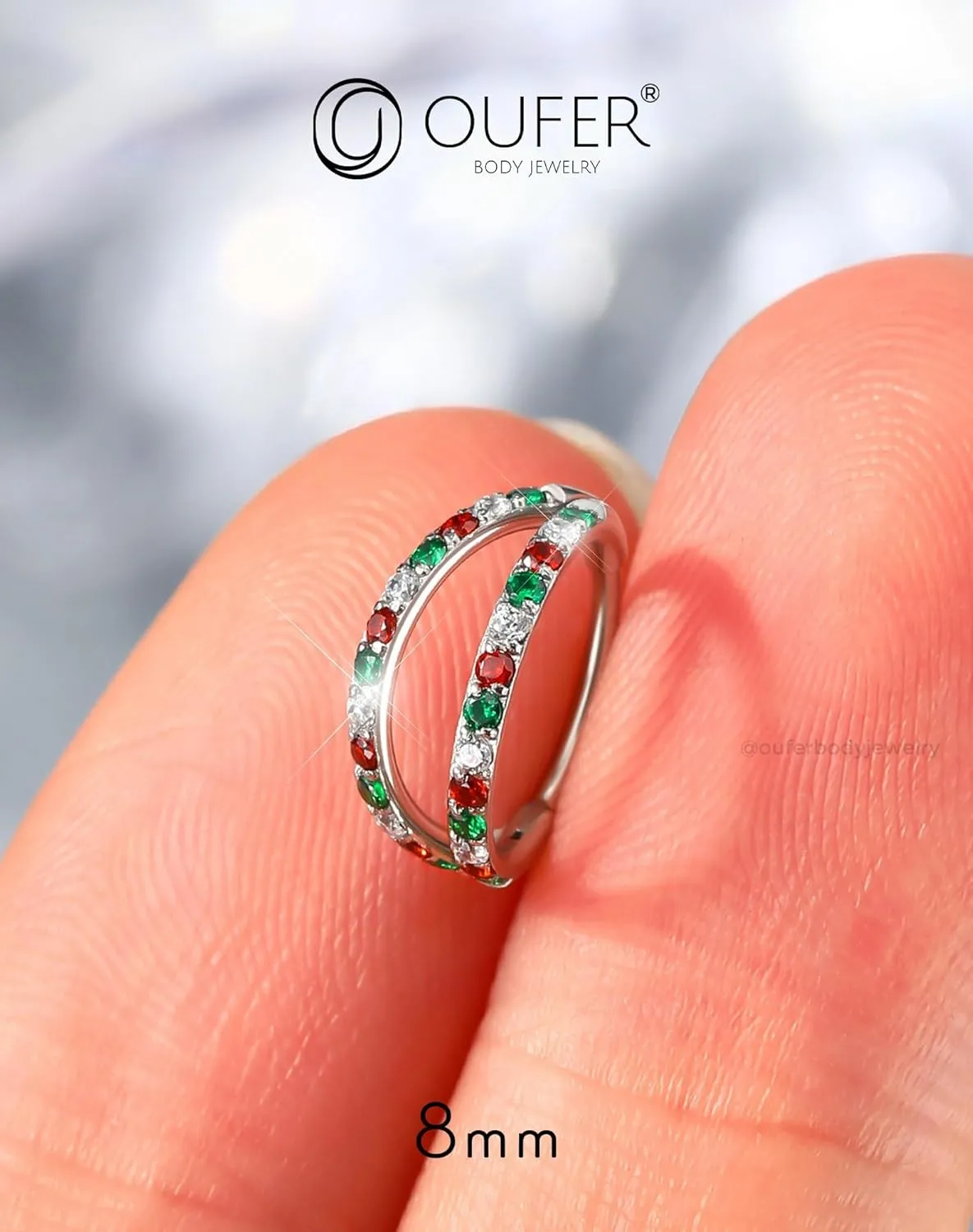 OUFER Double Hoop Nose Rings, 20G Nose Rings Hoop, 316L Surgical Steel Nose Piercing Jewelry, Colorful CZ Helix Daith Rook Tragus Conch Cartilage Earrings For Women Men-6mm/7mm/8mm
