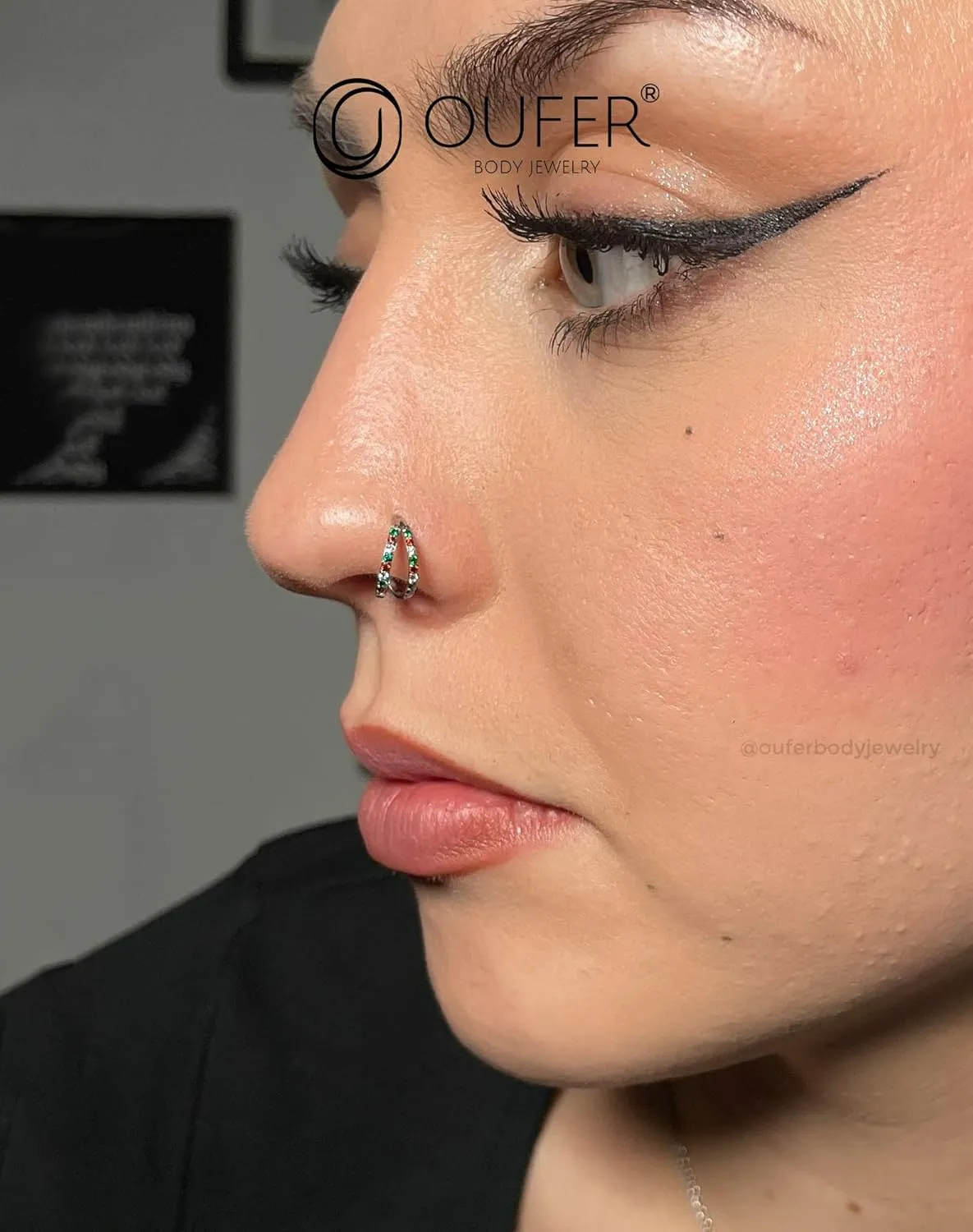 OUFER Double Hoop Nose Rings, 20G Nose Rings Hoop, 316L Surgical Steel Nose Piercing Jewelry, Colorful CZ Helix Daith Rook Tragus Conch Cartilage Earrings For Women Men-6mm/7mm/8mm