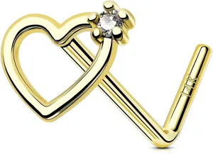 OUFER Gold Nose Rings, 14K Solid Gold Nose Studs, 20G Heart Nostril Nose Piercing Jewelry, L-Shaped Nose Rings Stud for Women