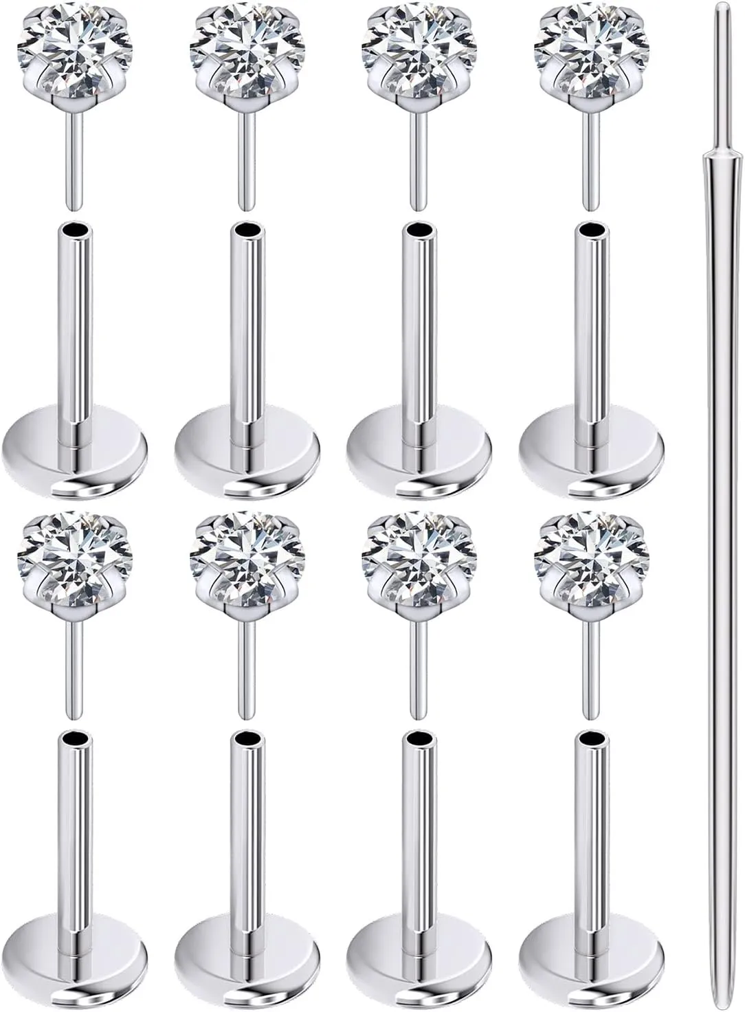 Oufksiyy 20G/18G/16G Threadless Nose Studs Rings Straight Piercing Taper Flat Back Surgical Steel Lip Rings for Nostril, Tragus, Helix, and Labret Piercings, with Studs Earrings Included