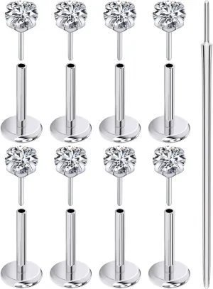 Oufksiyy 20G/18G/16G Threadless Nose Studs Rings Straight Piercing Taper Flat Back Surgical Steel Lip Rings for Nostril, Tragus, Helix, and Labret Piercings, with Studs Earrings Included