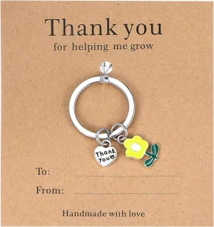 Ouligay Teacher Appreciation End Of Year Teacher Gifts Thank You for Helping Me Grow Yellow Flower Keychain Cute Key Chain Gift for Thanksgiving Day Christmas Easter