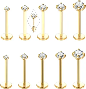 Oveta Threadless Nose Stud Stainless Steel 20G 18G 16G Threadless Flat Back Tragus Earrings Labret Medusa Monroe Ashely Lip Piercing Jewerly Gold