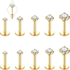 Oveta Threadless Nose Stud Stainless Steel 20G 18G 16G Threadless Flat Back Tragus Earrings Labret Medusa Monroe Ashely Lip Piercing Jewerly Gold