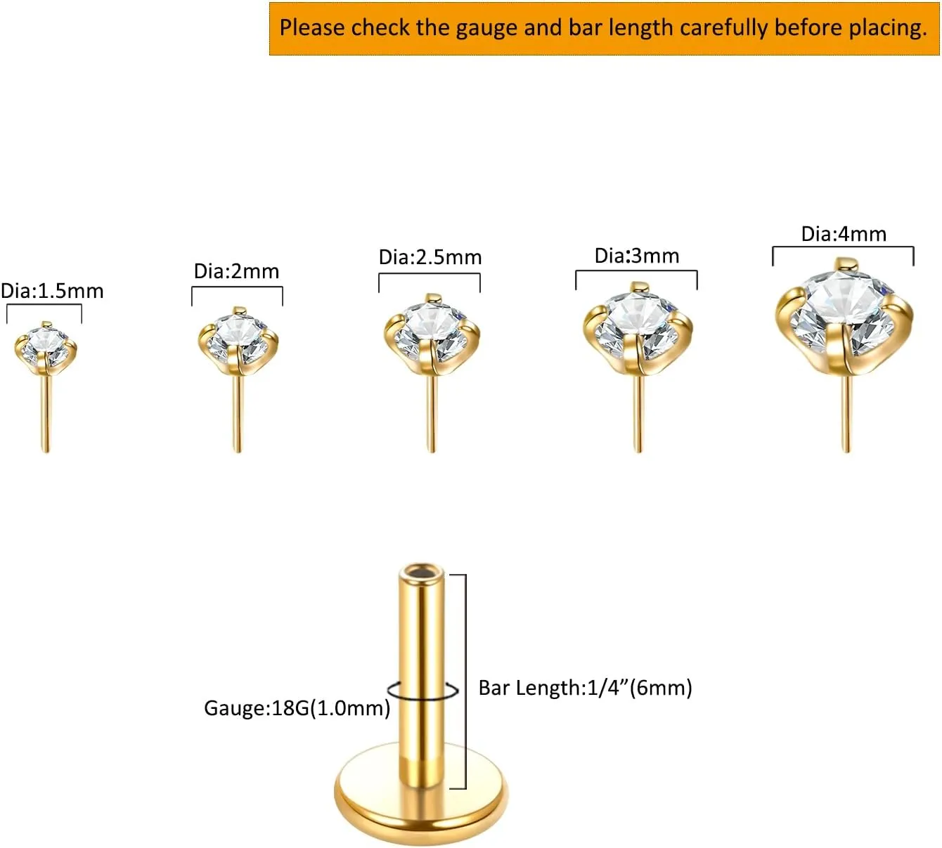 Oveta Threadless Nose Stud Stainless Steel 20G 18G 16G Threadless Flat Back Tragus Earrings Labret Medusa Monroe Ashely Lip Piercing Jewerly Gold