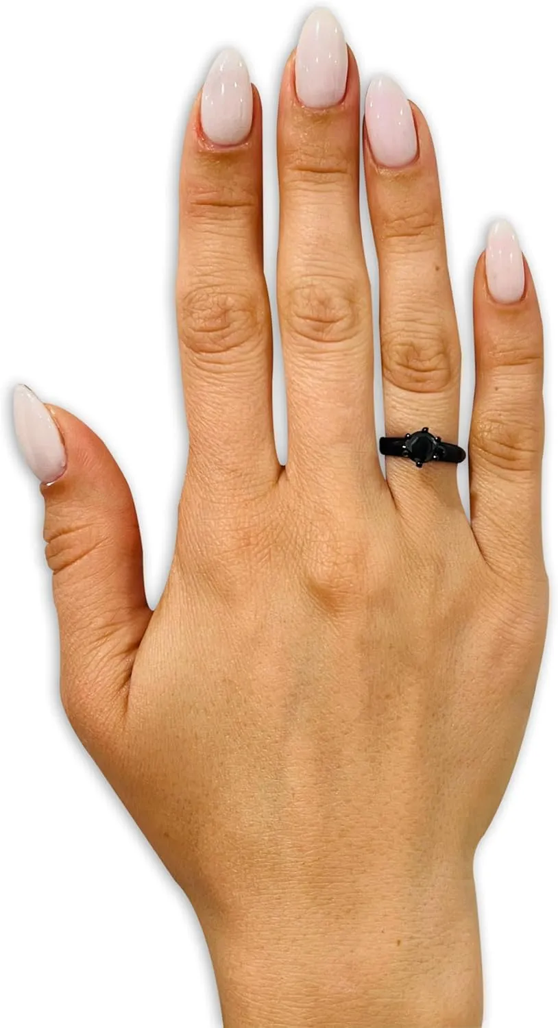 OVIEDO JEWELRY Black Solitaire Wedding Ring, Titanium Wedding Band, Anniversary, Engagement,Black CZ Ring, Woman's Ring, Unique Shiny Dome Style, Single Stone Gem