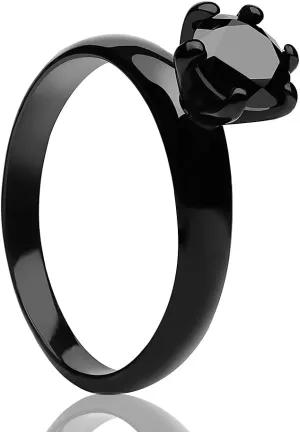 OVIEDO JEWELRY Black Solitaire Wedding Ring, Titanium Wedding Band, Anniversary, Engagement,Black CZ Ring, Woman's Ring, Unique Shiny Dome Style, Single Stone Gem