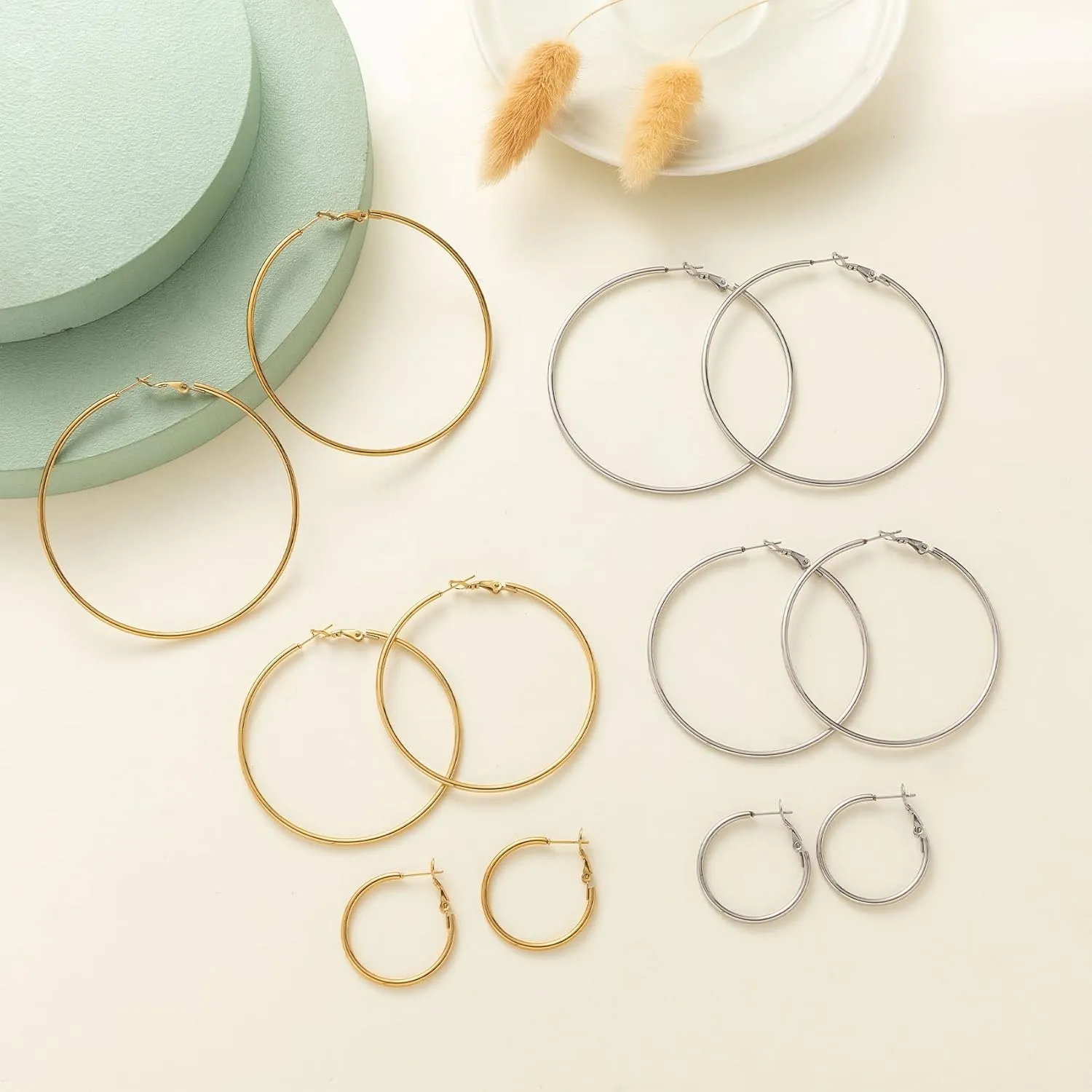 PABBEU Silver Hoop Earrings Large 316L Stainless Steel Earrings Lightweight Silver Earrings Hypoallergenic Big Thin Silver Earrings for Women s Boucle Doreille Femme 25/30/40/50/60/70mm