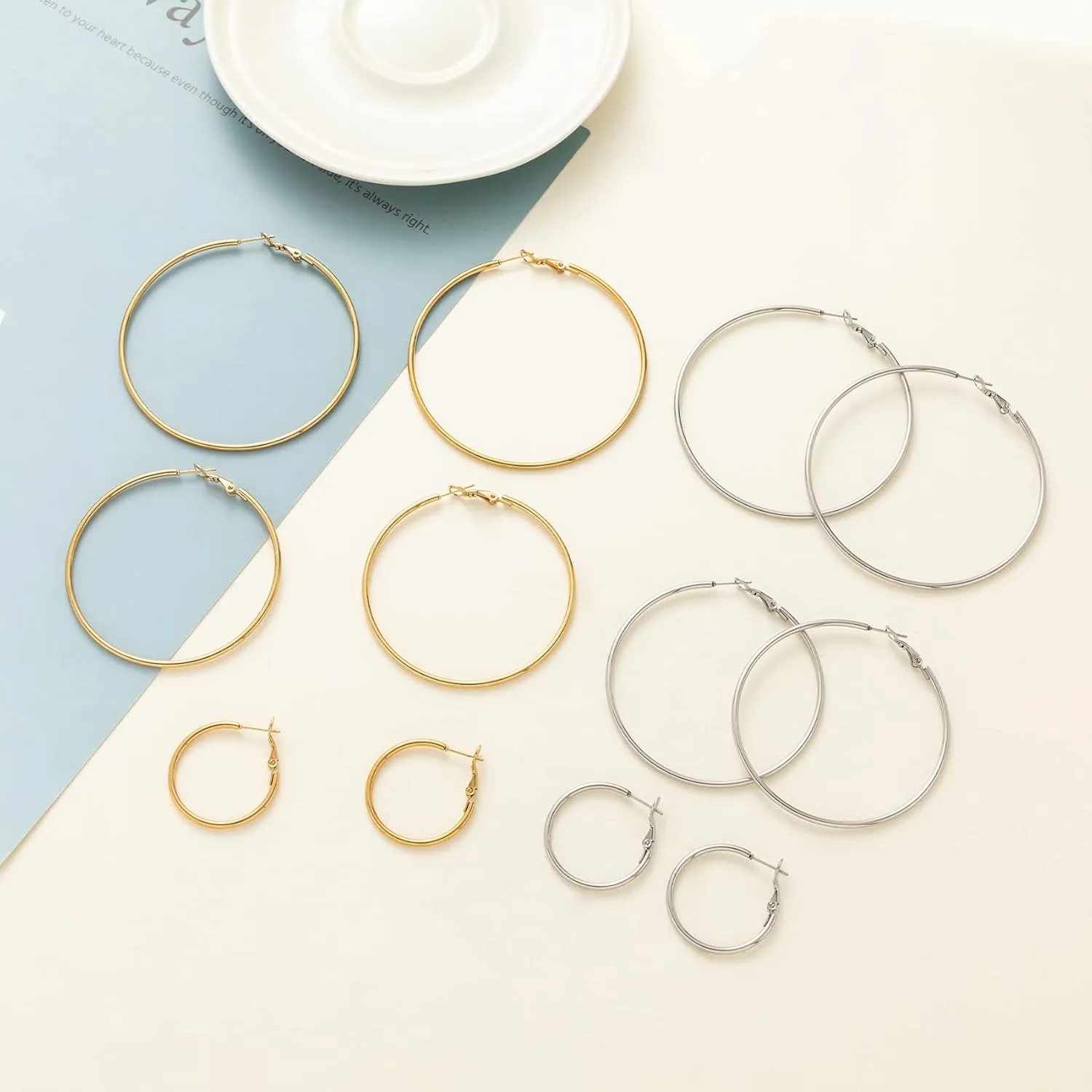 PABBEU Silver Hoop Earrings Large 316L Stainless Steel Earrings Lightweight Silver Earrings Hypoallergenic Big Thin Silver Earrings for Women s Boucle Doreille Femme 25/30/40/50/60/70mm