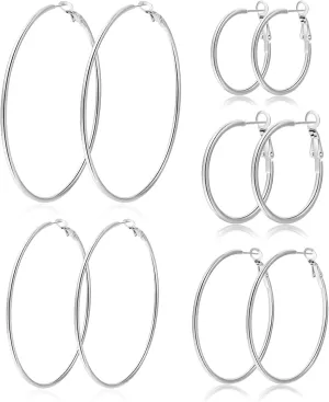 PABBEU Silver Hoop Earrings Large 316L Stainless Steel Earrings Lightweight Silver Earrings Hypoallergenic Big Thin Silver Earrings for Women s Boucle Doreille Femme 25/30/40/50/60/70mm