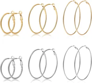 PABBEU Silver Hoop Earrings Large 316L Stainless Steel Earrings Lightweight Silver Earrings Hypoallergenic Big Thin Silver Earrings for Women s Boucle Doreille Femme 25/30/40/50/60/70mm