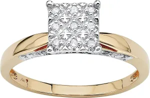 PalmBeach 10K Yellow Gold Round Genuine Diamond Pave Engagement Ring (1/10 cttw, I Color, I3 Clarity) Sizes 6-10