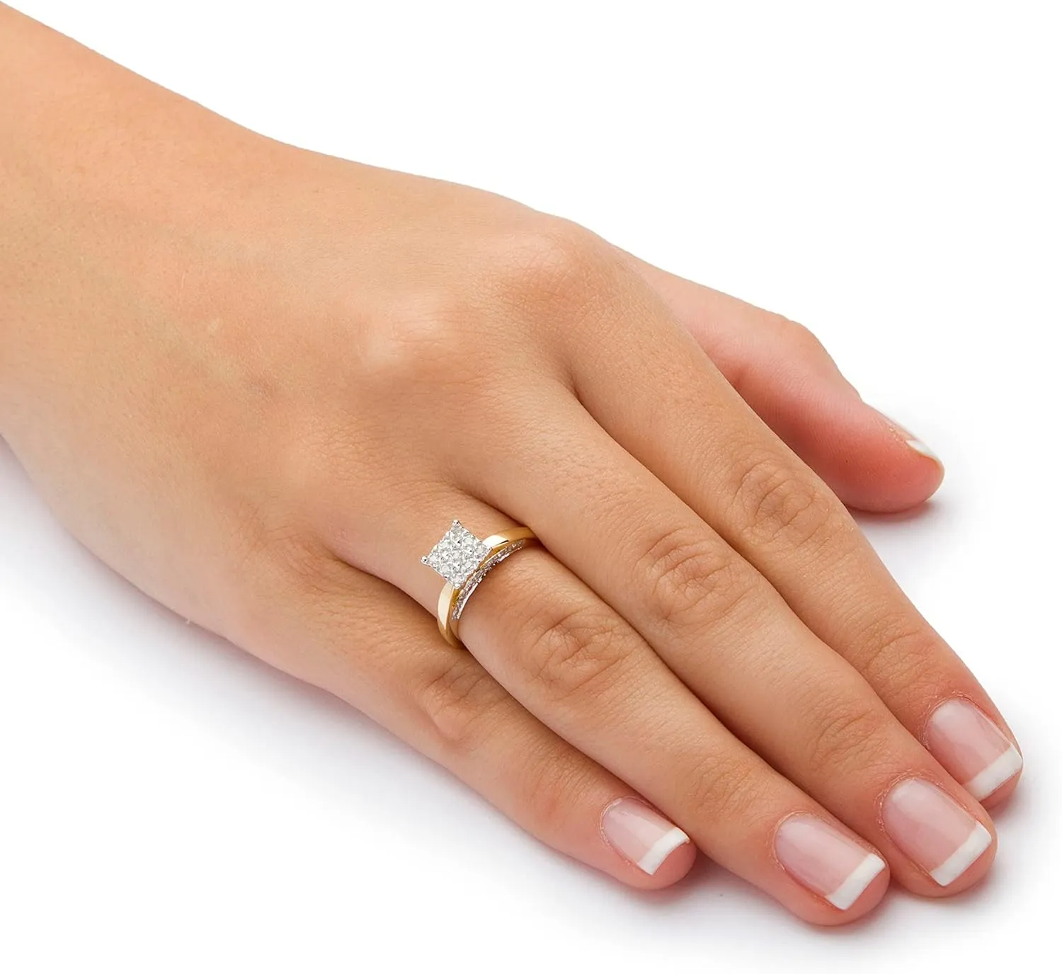 PalmBeach 10K Yellow Gold Round Genuine Diamond Pave Engagement Ring (1/10 cttw, I Color, I3 Clarity) Sizes 6-10
