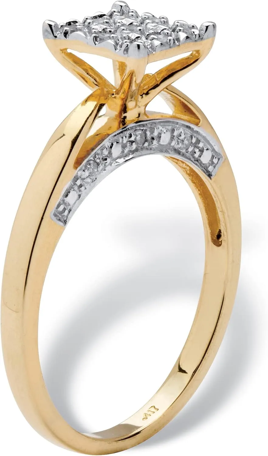 PalmBeach 10K Yellow Gold Round Genuine Diamond Pave Engagement Ring (1/10 cttw, I Color, I3 Clarity) Sizes 6-10