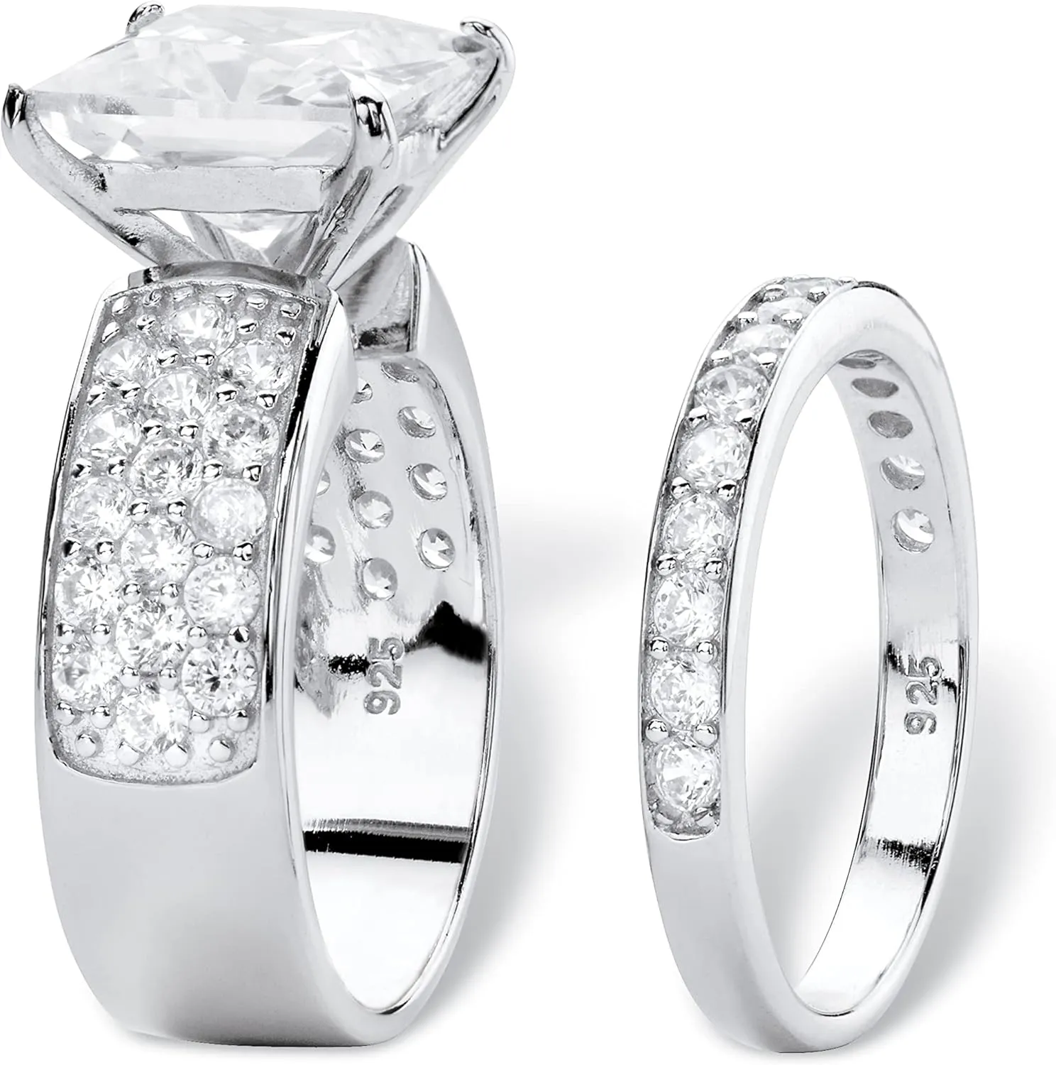 PalmBeach Platinum-plated Sterling Silver Princess Cut Cubic Zirconia Bridal Ring Set Sizes 6-10